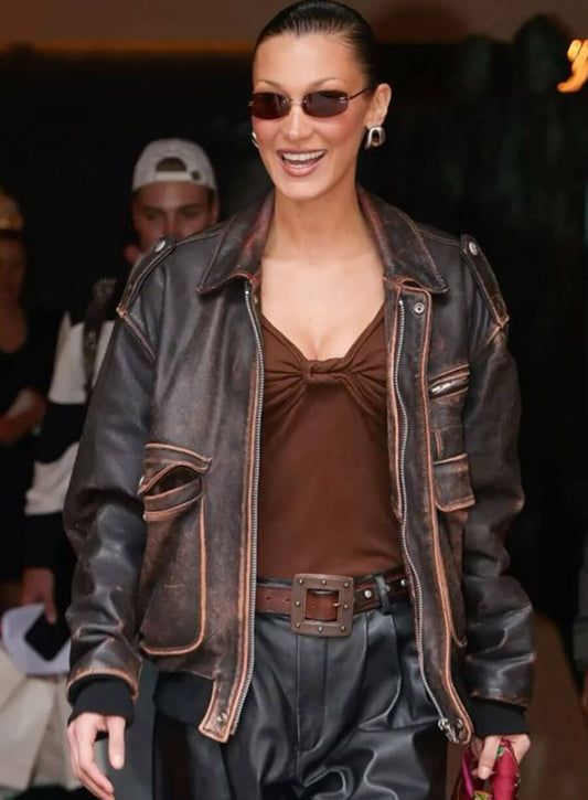 Harpoon Bella Hadid Vintage Inspired Black Leather Jacket