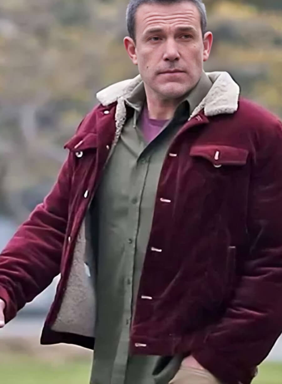 Harpoon Christian Wolff Inspired Maroon Corduroy Fabric Leather Jacket - The Accountant Style