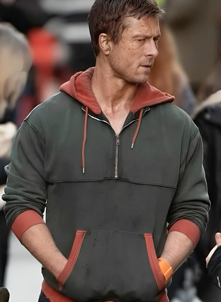 Harpoon Ben Richards Inspired Green & Red Hooded Jacket - The Running Man 2025 Style