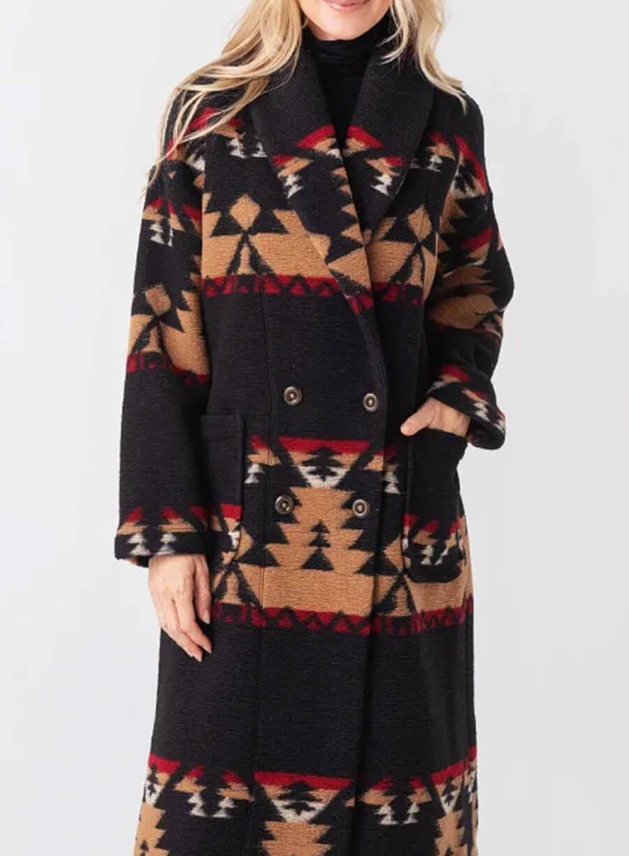 Beth Dutton Yellowstone Kelly Reilly Aztec Black Coat