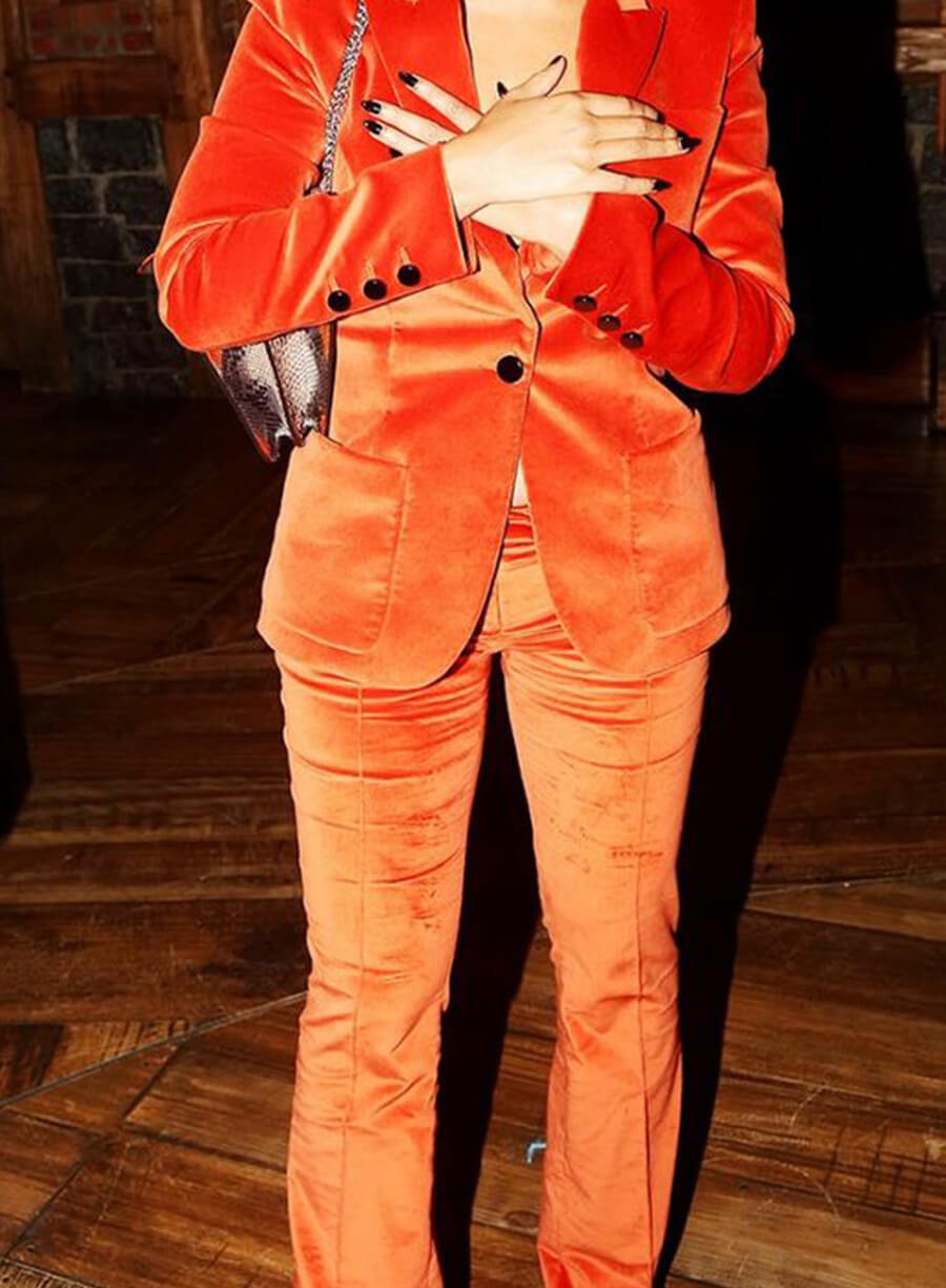 Harpoon Beyonc� Orange Velvet Suit Inspired Orange Velvet Leather Jacket