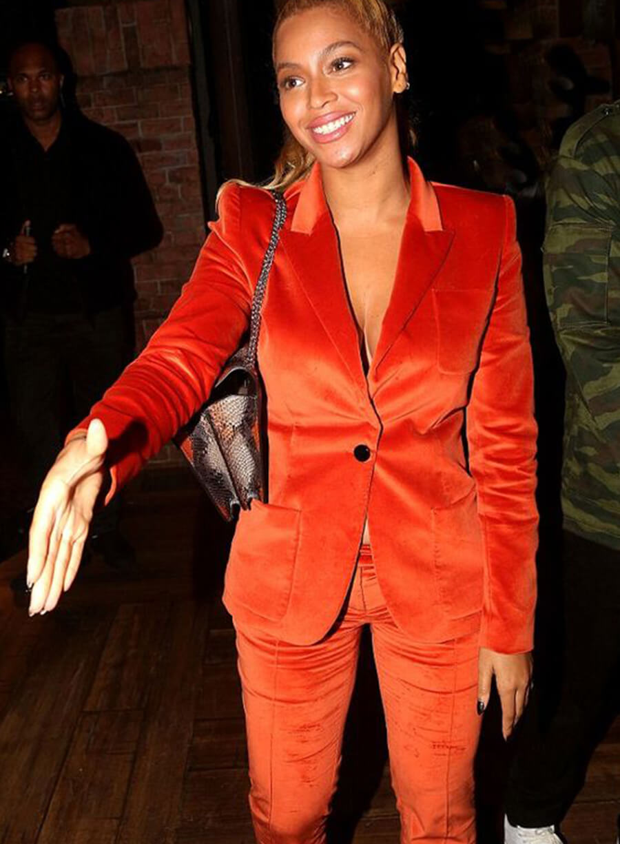 Harpoon Beyonc� Orange Velvet Suit Inspired Orange Velvet Leather Jacket