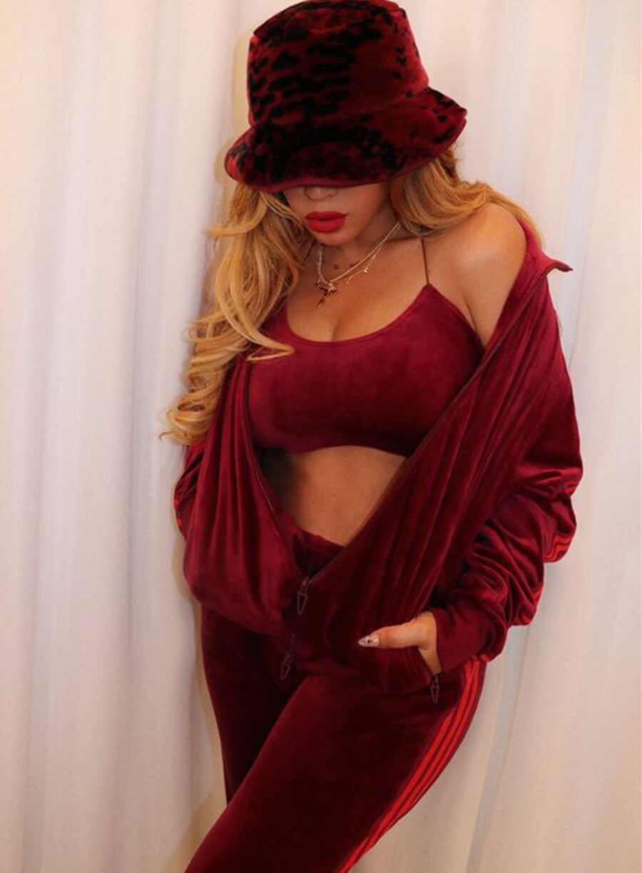 Harpoon Beyonc� Velvet Tracksuit Inspired Red Velvet Leather Jacket