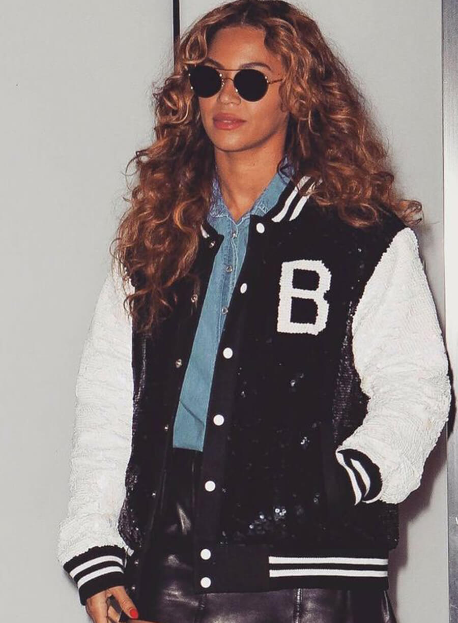 Harpoon Beyonce Bow Down Inspired Black & White Sequin Fabric Varsity Jacket