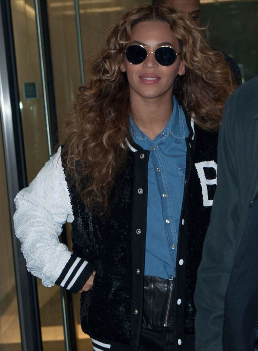 Harpoon Beyonce Bow Down Inspired Black & White Sequin Fabric Varsity Jacket