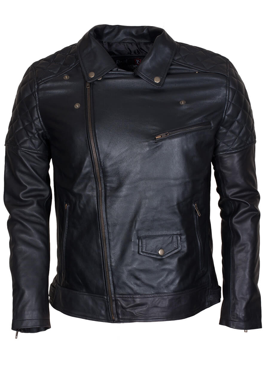 Harpoon Brando Quilted Men Real Inspired Black Biker Jacket