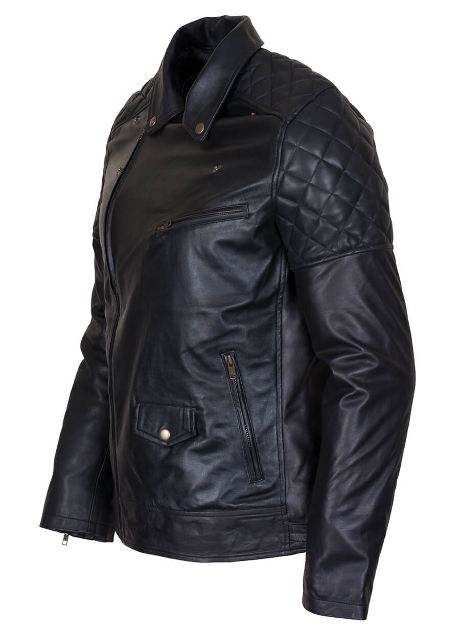 Harpoon Brando Quilted Men Real Inspired Black Biker Jacket