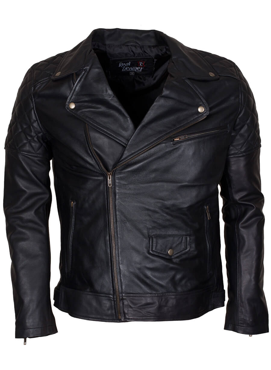 Harpoon Brando Quilted Men Real Inspired Black Biker Jacket