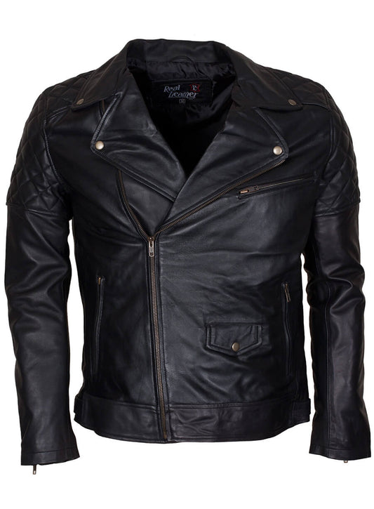 Harpoon Brando Quilted Men Real Inspired Black Biker Jacket