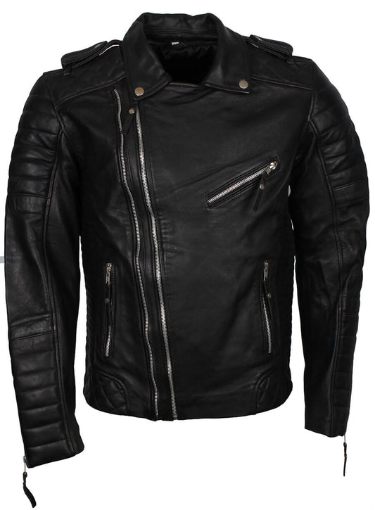 Black Double Zipper Boda Biker Leather Jacket
