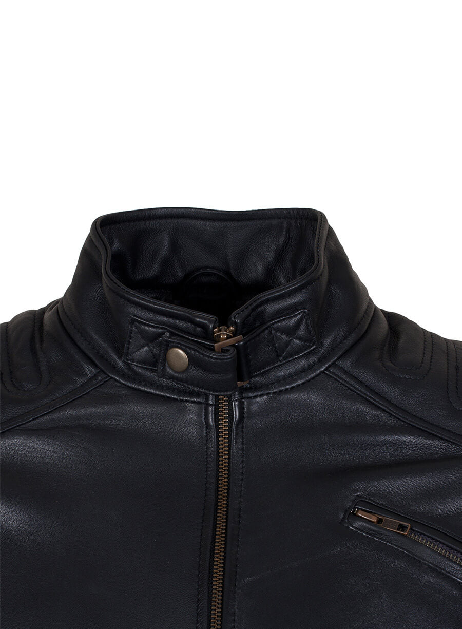 Black Padded Man Fashion Biker Leather Jacket