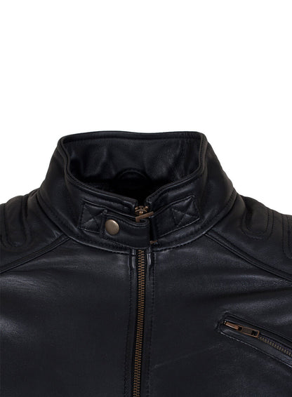 Black Padded Man Fashion Biker Leather Jacket