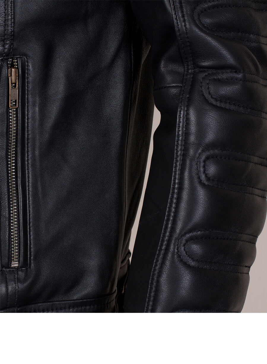 Black Padded Man Fashion Biker Leather Jacket