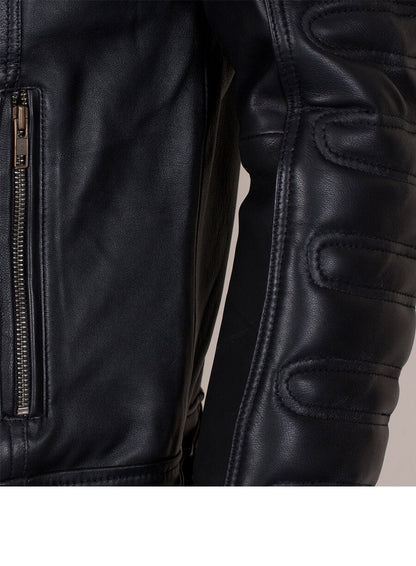 Black Padded Man Fashion Biker Leather Jacket