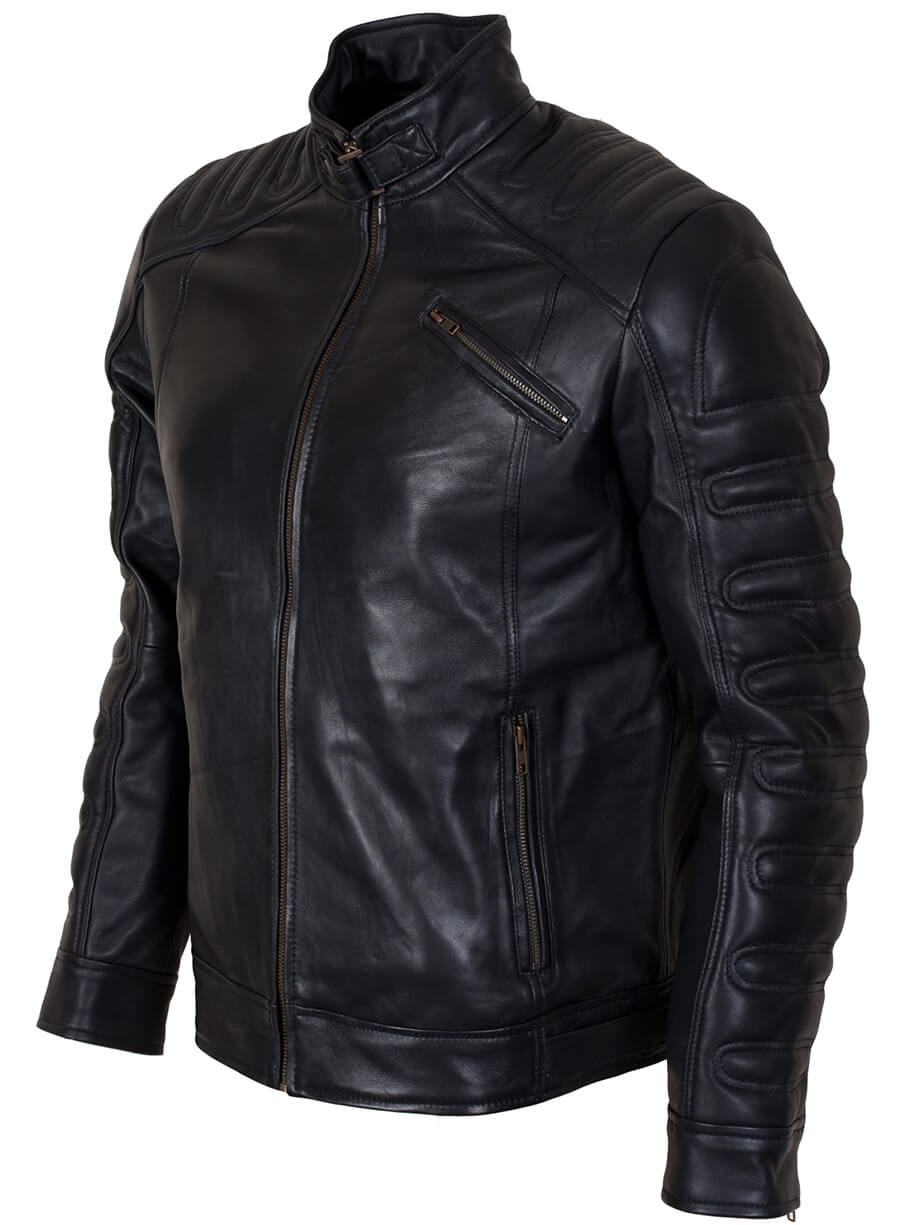 Black Padded Man Fashion Biker Leather Jacket