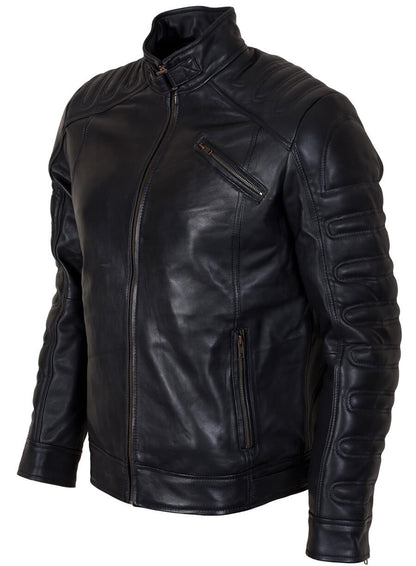 Black Padded Man Fashion Biker Leather Jacket