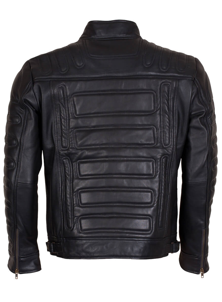Black Padded Man Fashion Biker Leather Jacket