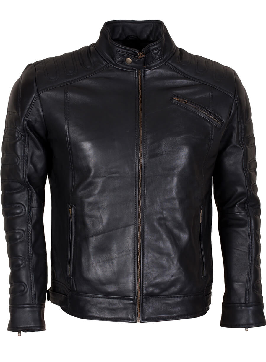 Black Padded Man Fashion Biker Leather Jacket