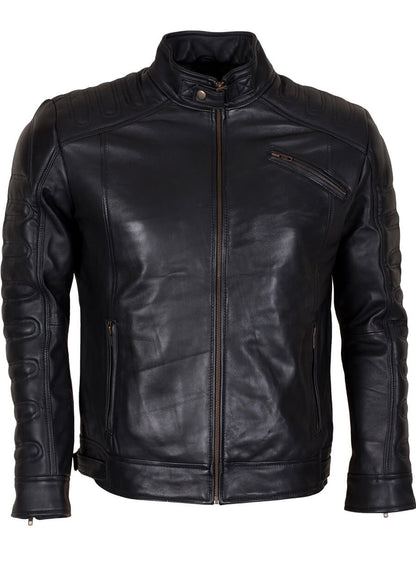 Black Padded Man Fashion Biker Leather Jacket