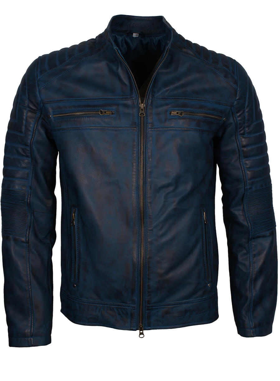 Harpoon Men Vintage Genuine Inspired Blue Cafe Racer Jacket