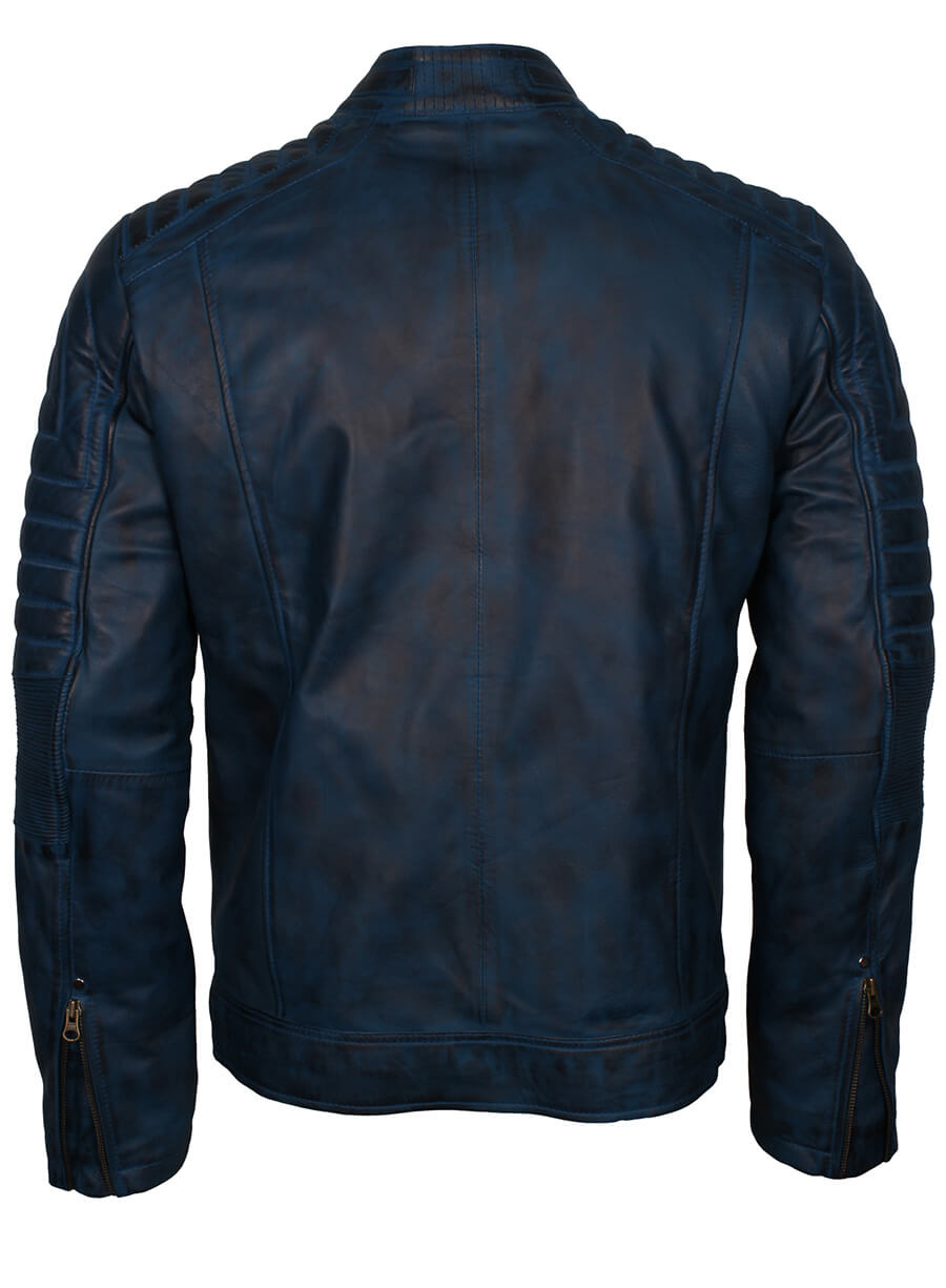 Harpoon Men Vintage Genuine Inspired Blue Cafe Racer Jacket