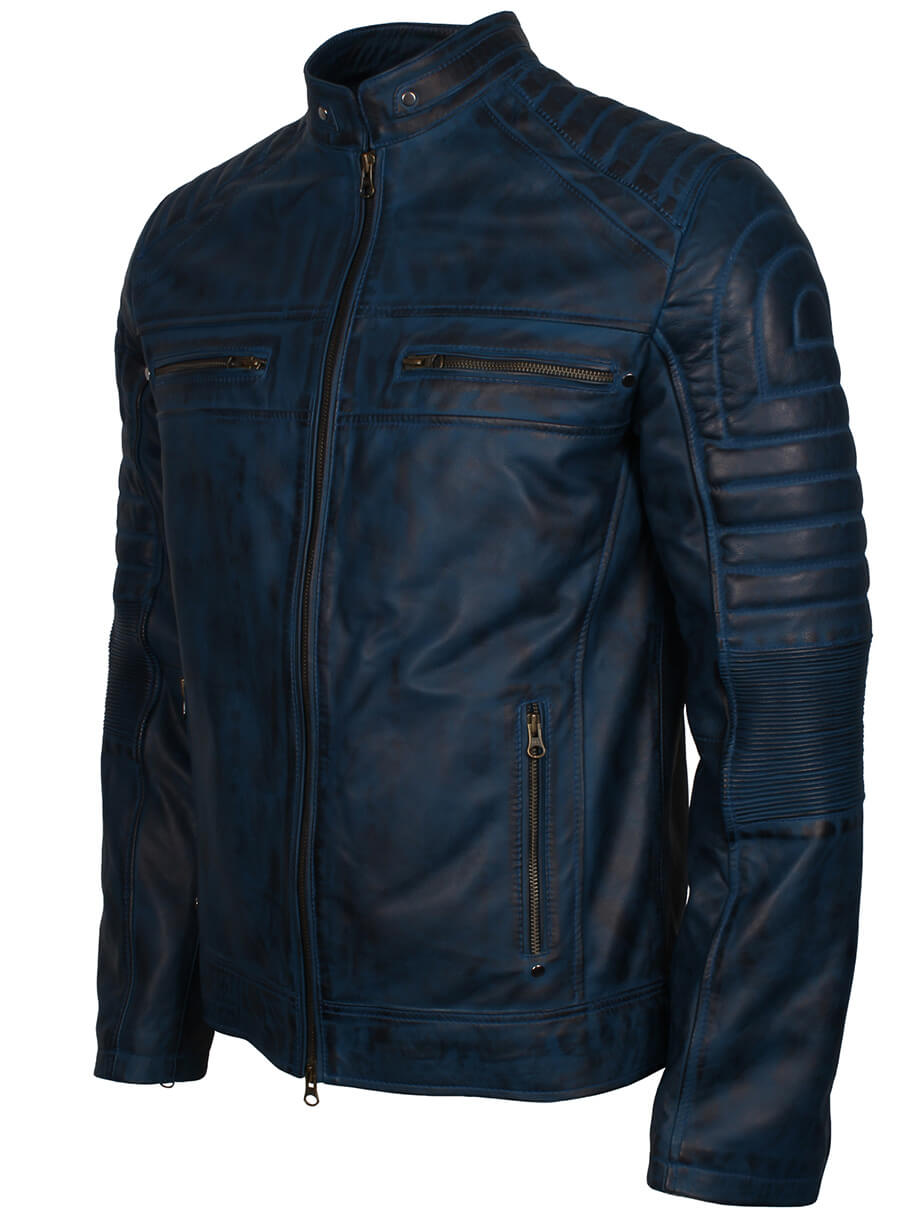 Harpoon Men Vintage Genuine Inspired Blue Cafe Racer Jacket