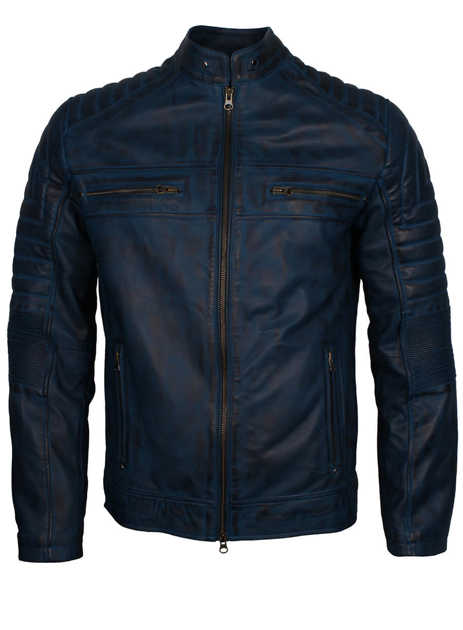 Harpoon Men Vintage Genuine Inspired Blue Cafe Racer Jacket