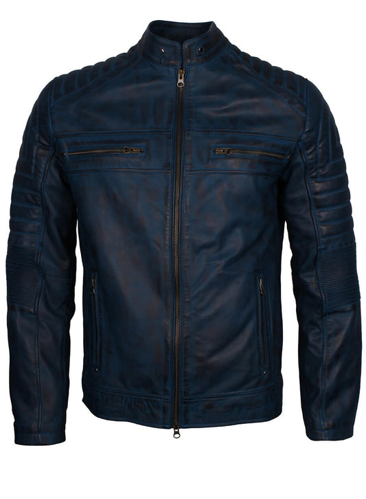 Harpoon Men Vintage Genuine Inspired Blue Cafe Racer Jacket
