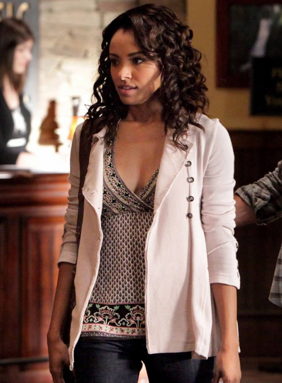 Harpoon Bonnie Bennett Inspired White Leather Jacket - The Vampire Diaries S02 Style