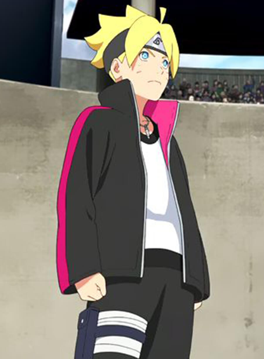 Harpoon Naruto Uzumaki Inspired Black Fleece Fabric Leather Jacket - Boruto: Naruto Next Generations Style