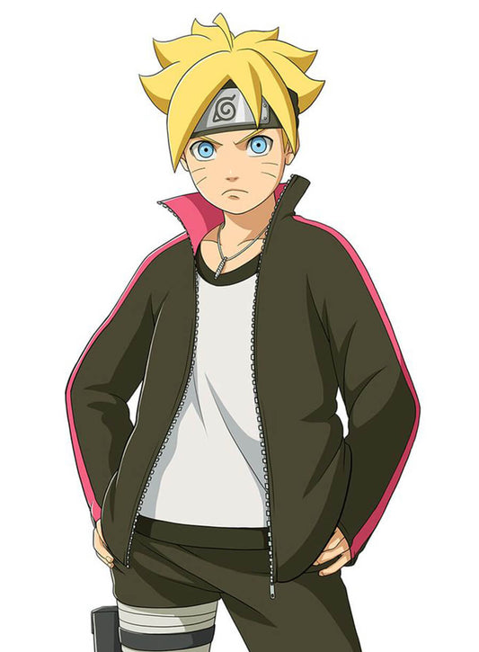 Harpoon Naruto Uzumaki Inspired Black Fleece Fabric Leather Jacket - Boruto: Naruto Next Generations Style