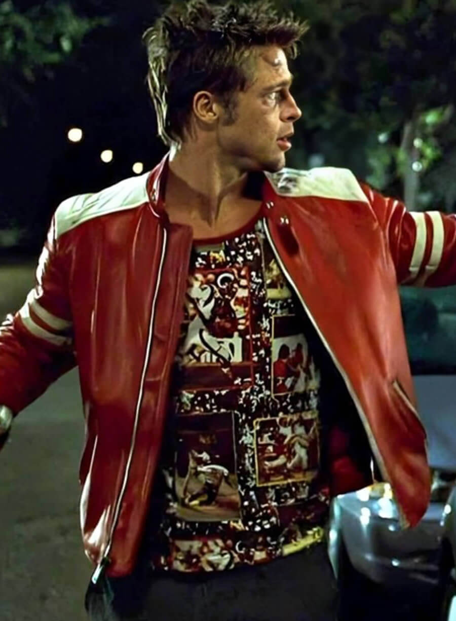 Harpoon Tyler Durden Inspired Red & White Real Leather Leather Jacket - Fight Club 1999 Style