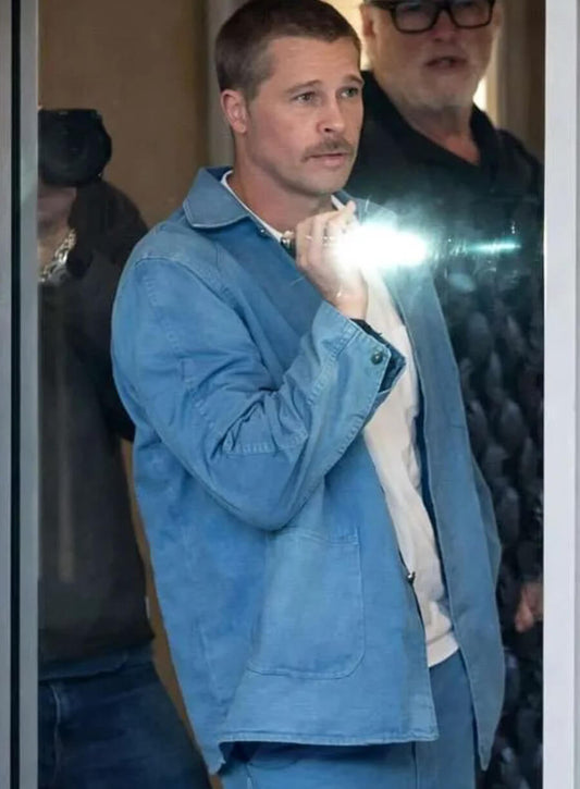 Harpoon Cliff Booth Inspired Blue Cotton Fabric Cotton Jacket - The Adventures of Cliff Booth Style