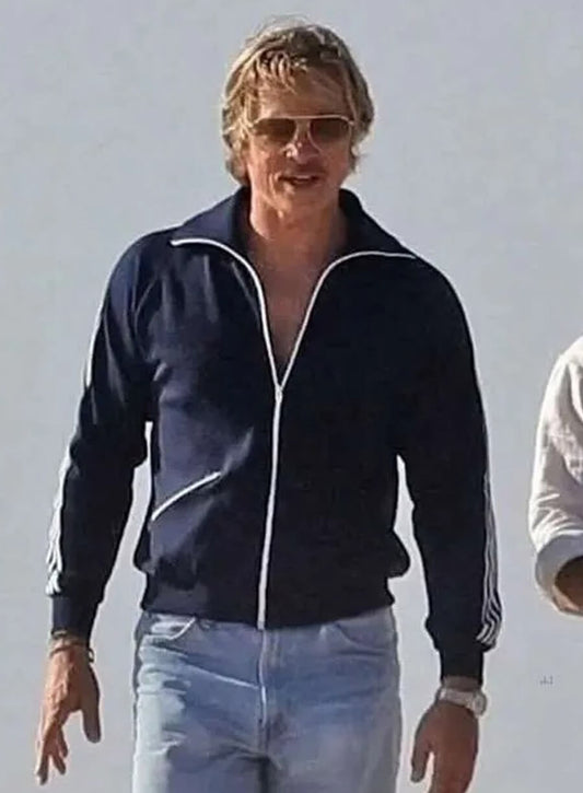Harpoon Cliff Booth Inspired Blue Fleece Fabric Leather Jacket - The Adventures of Cliff Booth Style