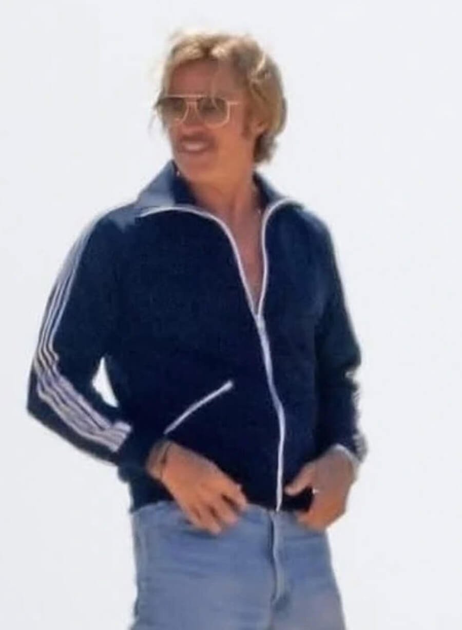 Harpoon Cliff Booth Inspired Blue Fleece Fabric Leather Jacket - The Adventures of Cliff Booth Style