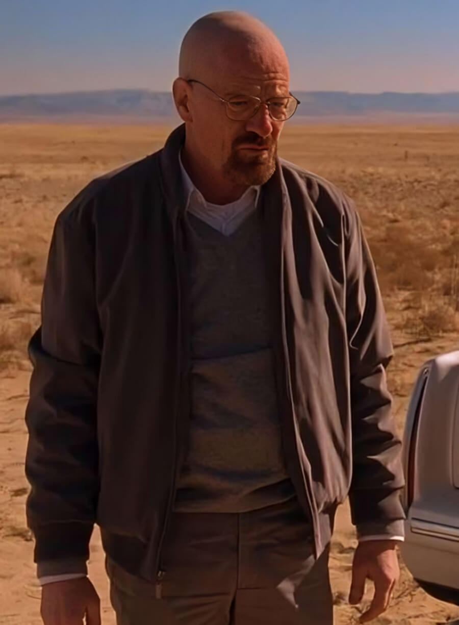 Harpoon Walter White Inspired Grey Fabric Bomber Jacket - Breaking Bad S05 Style