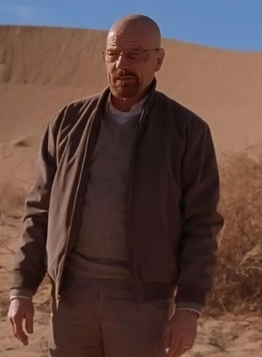 Harpoon Walter White Inspired Grey Fabric Bomber Jacket - Breaking Bad S05 Style