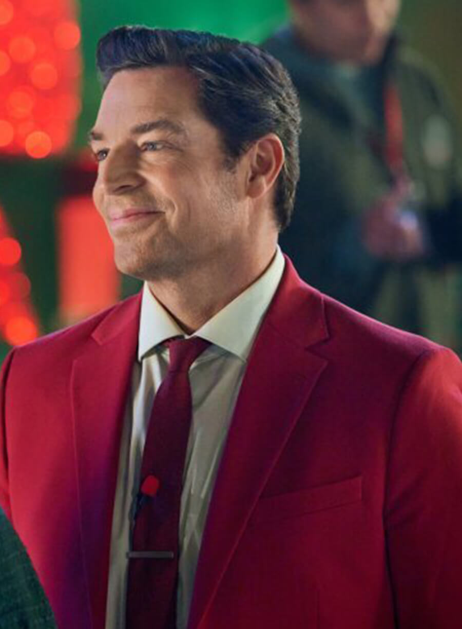 Harpoon Travis Inspired Red Suiting Fabric Leather Jacket - Ms. Christmas Comes to Town Style