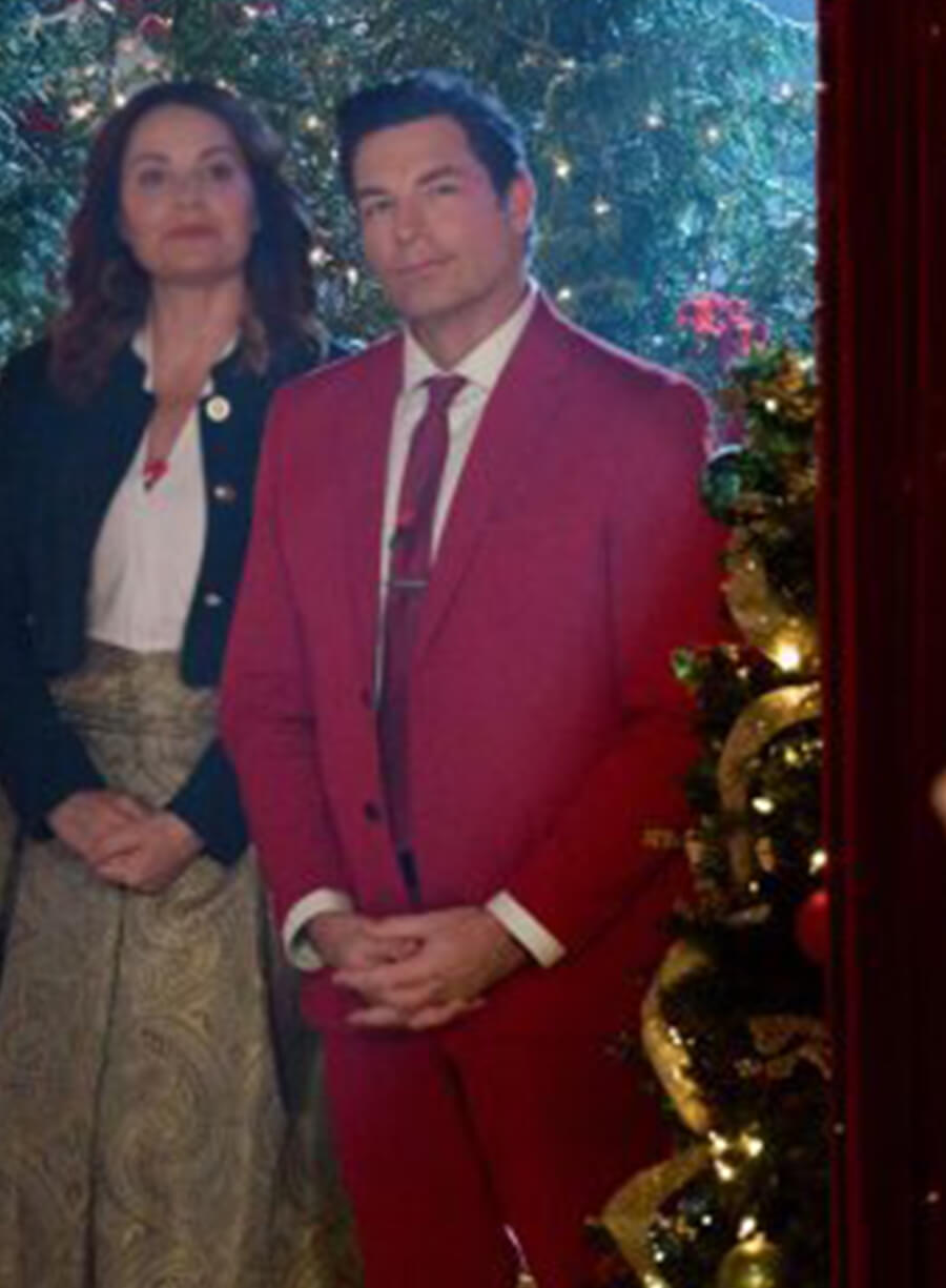 Harpoon Travis Inspired Red Suiting Fabric Leather Jacket - Ms. Christmas Comes to Town Style