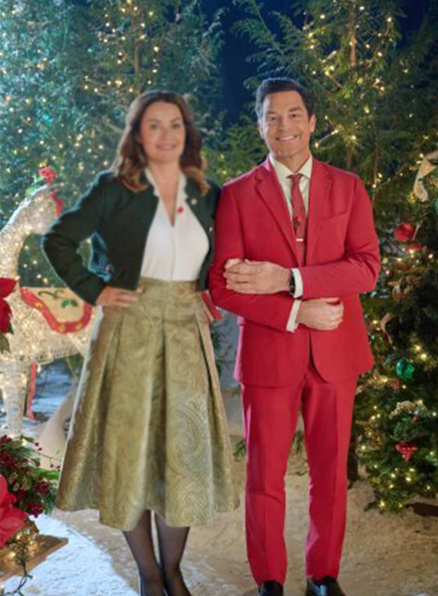 Harpoon Travis Inspired Red Suiting Fabric Leather Jacket - Ms. Christmas Comes to Town Style