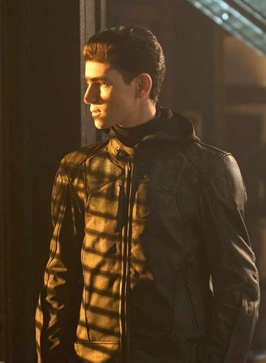 Harpoon David Mazouz Inspired Black Real Leather Leather Jacket - Gotham Style