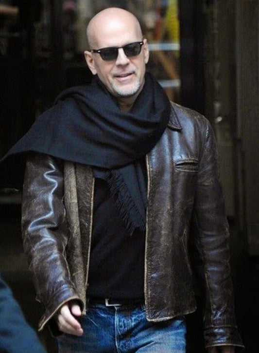 Harpoon Bruce Willis Inspired Brown Leather Jacket