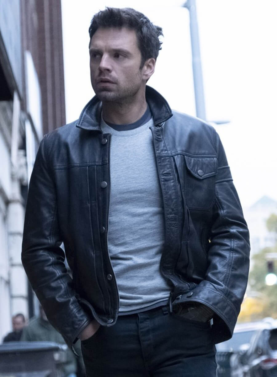 Harpoon Bucky Barnes Inspired Black Leather Jacket - The Falcon and the Winter Soldier Style