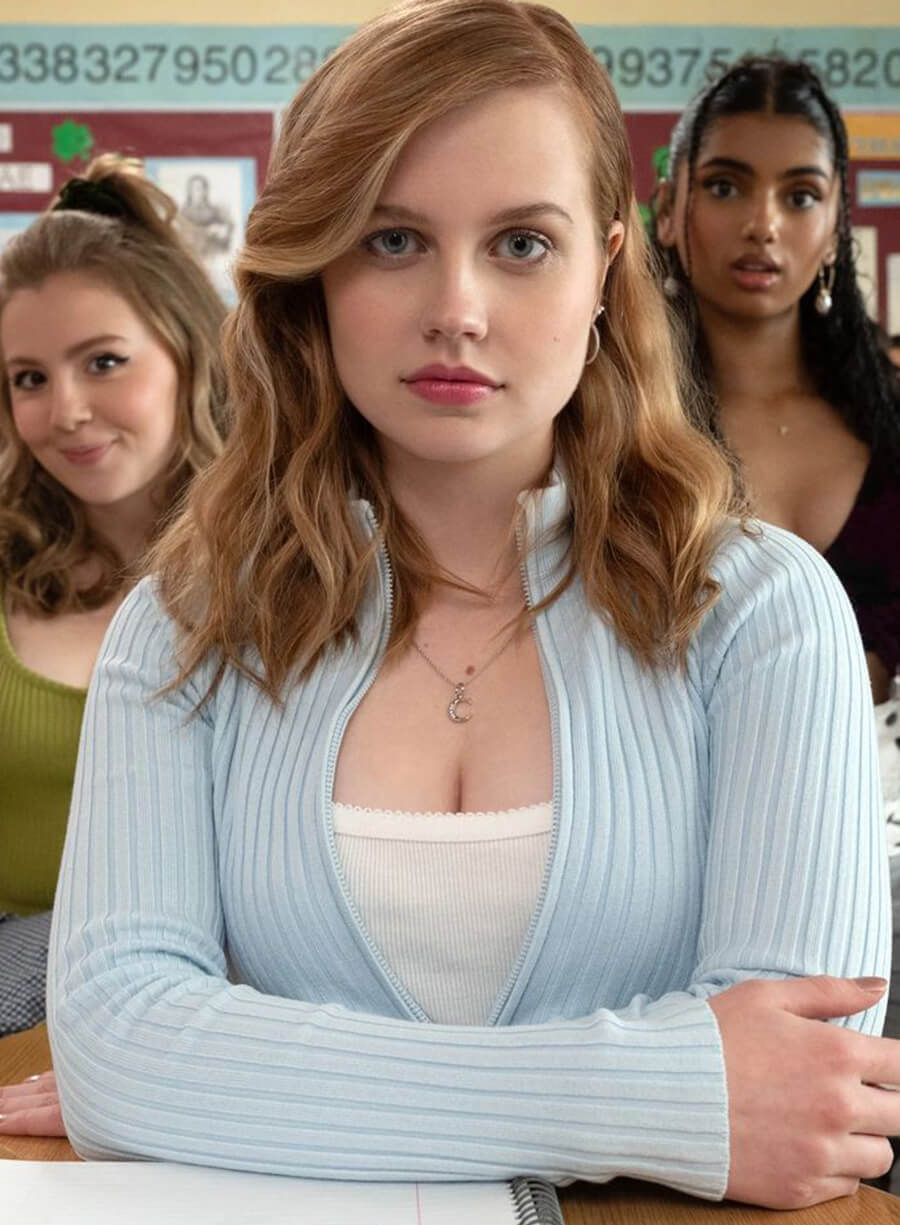 Harpoon Cady Heron Inspired Sky Blue Fabric Leather Jacket - Mean Girls 2024 Style