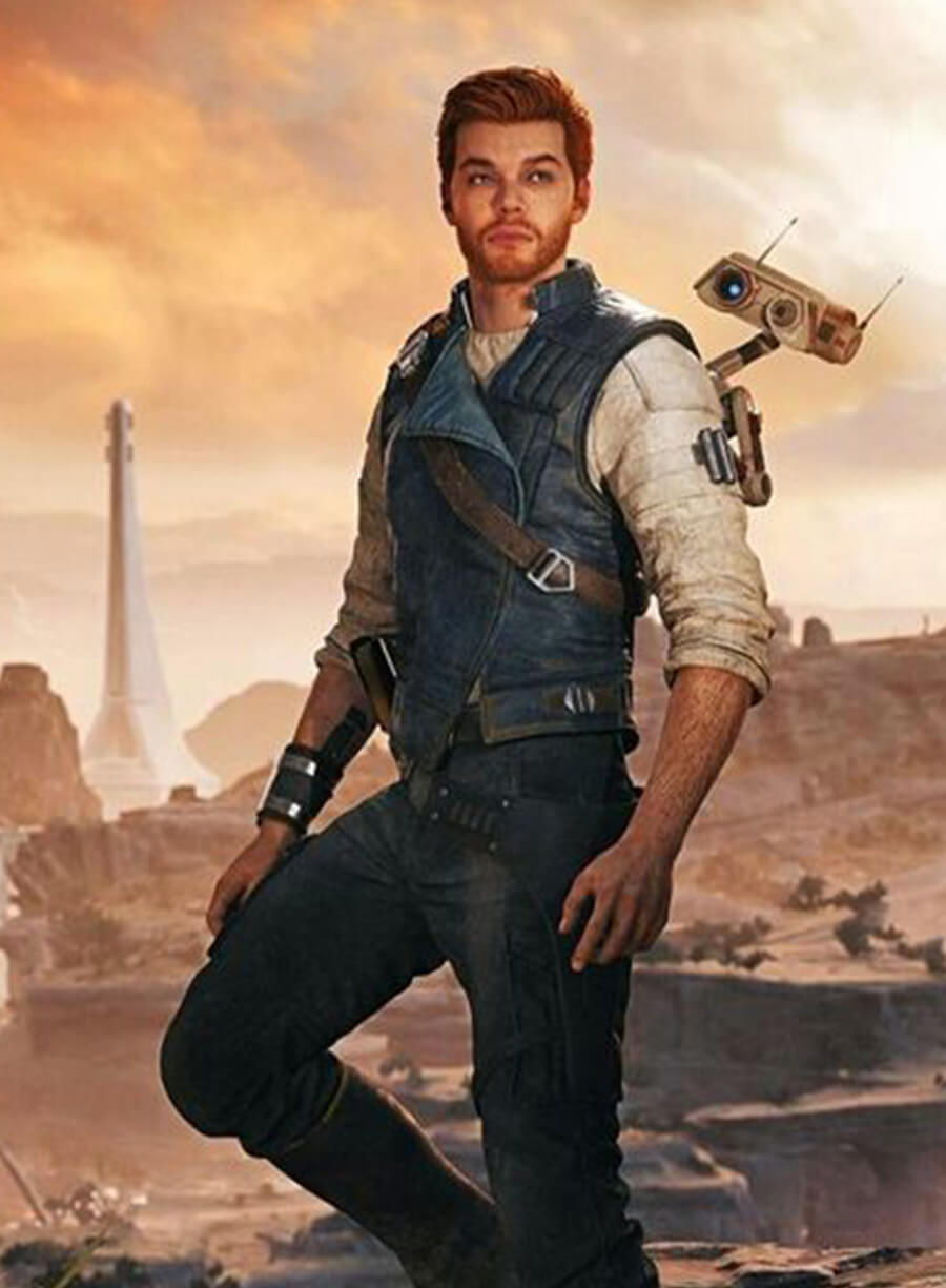 Harpoon Cal Kestis Star Wars Jedi: Survivor Vest Inspired Blue Genuine Leather Leather Jacket