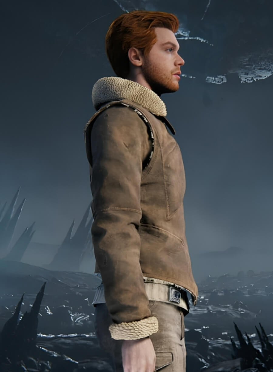 Harpoon Cal Kestis Star Wars Jedi: Survivor Jedi Knight Suede Inspired Brown Suede Leather Leather Jacket