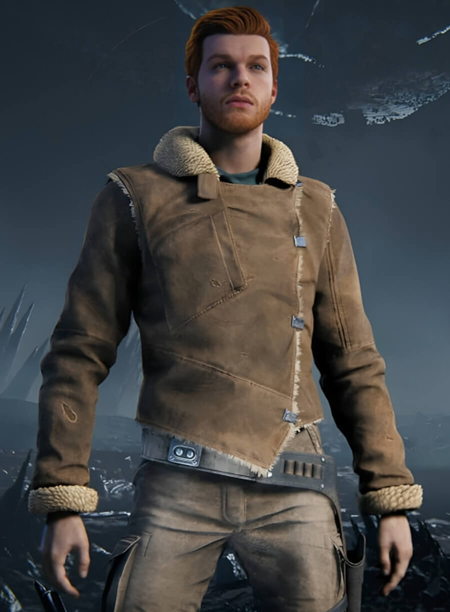 Harpoon Cal Kestis Star Wars Jedi: Survivor Jedi Knight Suede Inspired Brown Suede Leather Leather Jacket