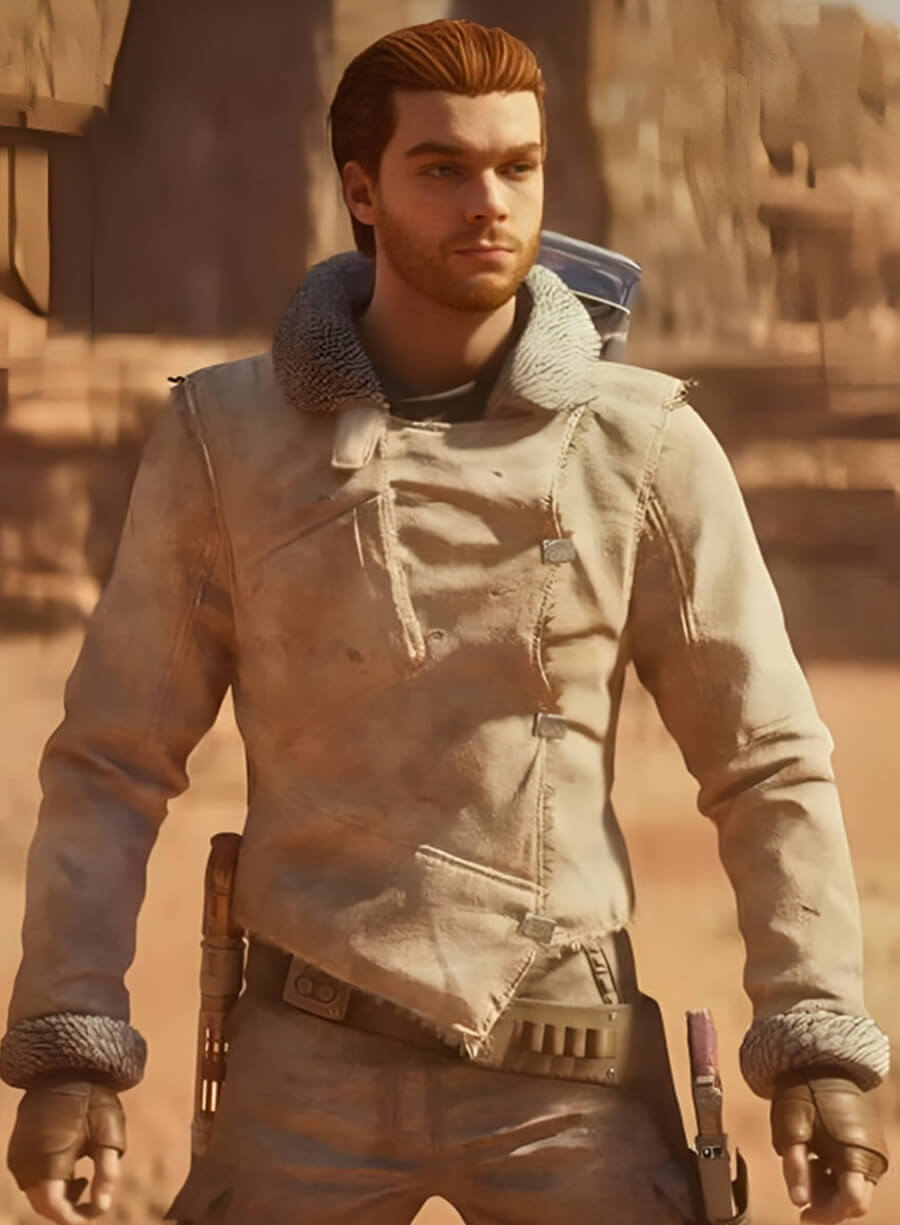 Harpoon Cal Kestis Star Wars Jedi: Survivor Suede Inspired White Suede Leather Leather Jacket