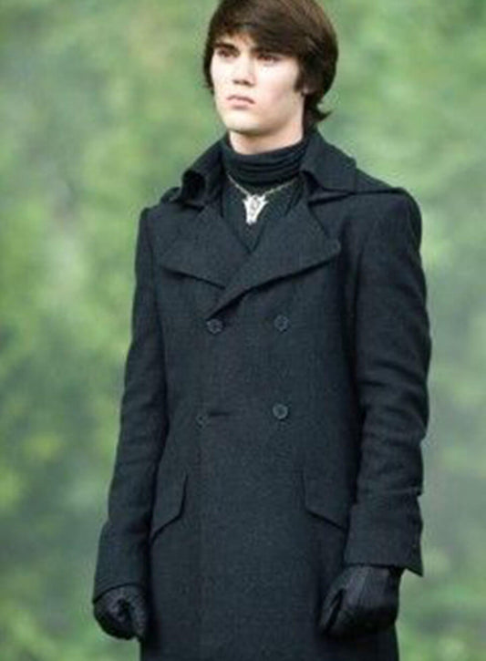 Harpoon Alec Inspired Black Wool Fabric Coat - Twilight Style
