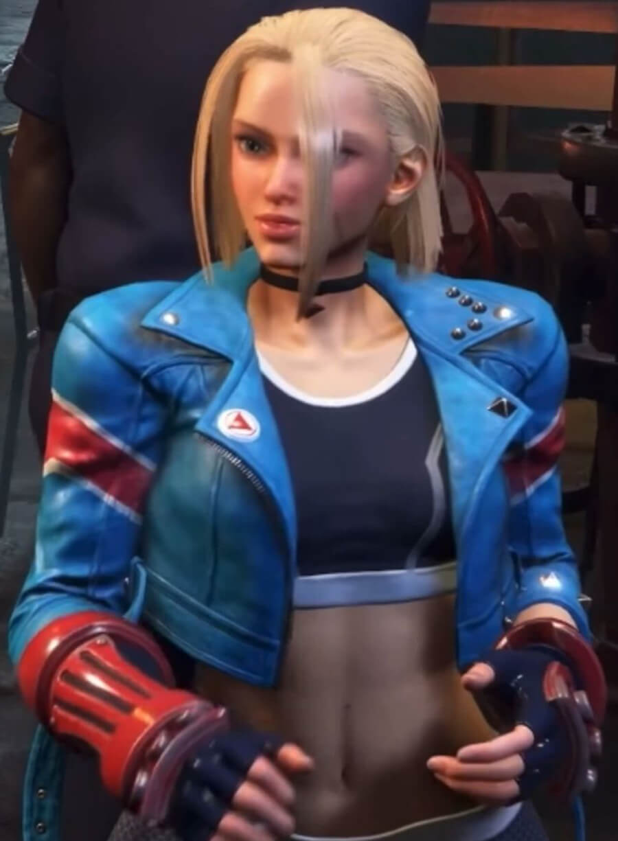 Harpoon Cammy White Inspired Blue Leather Jacket - Street Fighter 6 Style